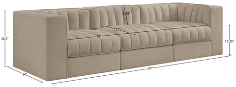 Talia Beige Velvet Performance Fabric Upholstered Sofa, 3-Piece (Style 2)