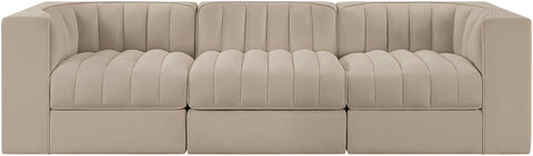 Talia Beige Velvet Performance Fabric Upholstered Sofa, 3-Piece (Style 2)