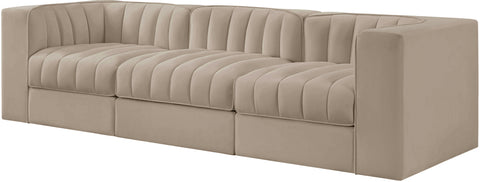 Talia Beige Velvet Performance Fabric Upholstered Sofa, 3-Piece (Style 2)