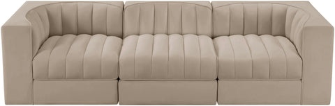 Talia Beige Velvet Performance Fabric Upholstered Sofa, 3-Piece (Style 2)