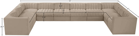 Talia Beige Velvet Performance Fabric Upholstered Sectional, 10-Piece
