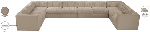 Talia Beige Velvet Performance Fabric Upholstered Sectional, 10-Piece