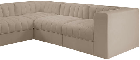 Talia Beige Velvet Performance Fabric Upholstered Sectional, 10-Piece