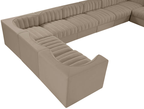 Talia Beige Velvet Performance Fabric Upholstered Sectional, 10-Piece