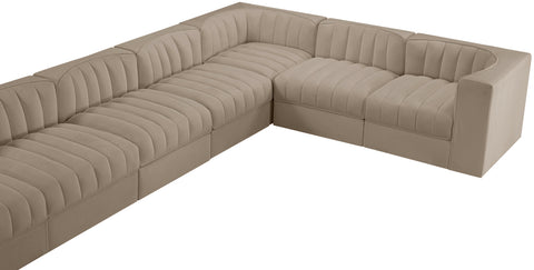 Talia Beige Velvet Performance Fabric Upholstered Sectional, 10-Piece