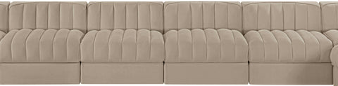 Talia Beige Velvet Performance Fabric Upholstered Sectional, 10-Piece