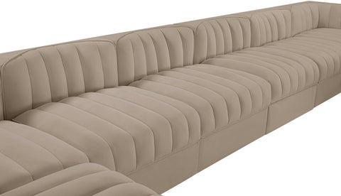 Talia Beige Velvet Performance Fabric Upholstered Sectional, 10-Piece