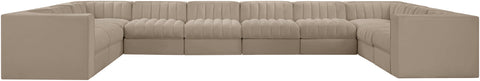 Talia Beige Velvet Performance Fabric Upholstered Sectional, 10-Piece