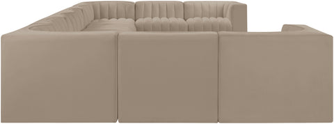 Talia Beige Velvet Performance Fabric Upholstered Sectional, 10-Piece