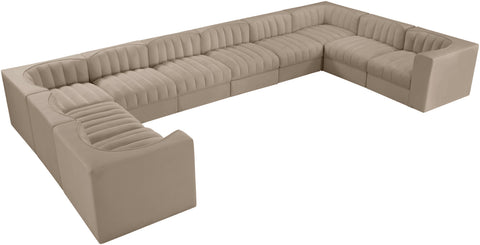 Talia Beige Velvet Performance Fabric Upholstered Sectional, 10-Piece