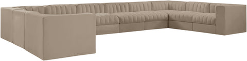 Talia Beige Velvet Performance Fabric Upholstered Sectional, 10-Piece