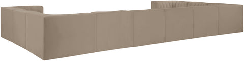 Talia Beige Velvet Performance Fabric Upholstered Sectional, 10-Piece