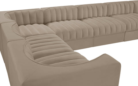 Talia Beige Velvet Performance Fabric Upholstered Sectional, 10-Piece