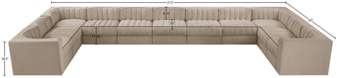 Talia Beige Velvet Performance Fabric Upholstered Sectional, 11-Piece