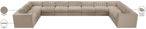 Talia Beige Velvet Performance Fabric Upholstered Sectional, 11-Piece
