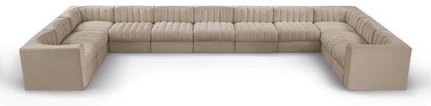 Talia Beige Velvet Performance Fabric Upholstered Sectional, 11-Piece