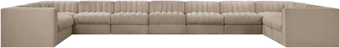 Talia Beige Velvet Performance Fabric Upholstered Sectional, 11-Piece