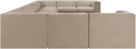 Talia Beige Velvet Performance Fabric Upholstered Sectional, 11-Piece