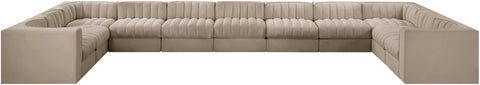 Talia Beige Velvet Performance Fabric Upholstered Sectional, 11-Piece