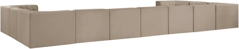 Talia Beige Velvet Performance Fabric Upholstered Sectional, 11-Piece