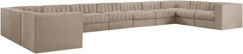 Talia Beige Velvet Performance Fabric Upholstered Sectional, 11-Piece