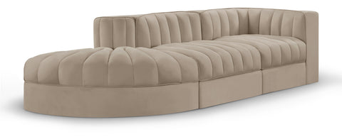 Talia Beige Velvet Performance Fabric Upholstered Sectional, 3-Piece