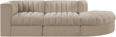 Talia Beige Velvet Performance Fabric Upholstered Sectional, 3-Piece