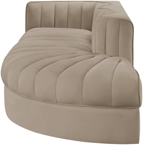 Talia Beige Velvet Performance Fabric Upholstered Sectional, 3-Piece