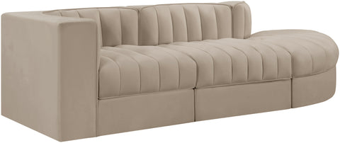Talia Beige Velvet Performance Fabric Upholstered Sectional, 3-Piece