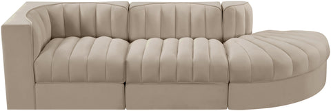 Talia Beige Velvet Performance Fabric Upholstered Sectional, 3-Piece