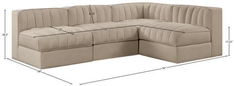 Talia Beige Velvet Performance Fabric Upholstered Sectional, 4-Piece