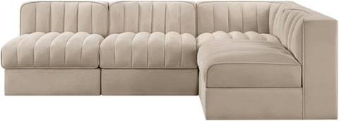 Talia Beige Velvet Performance Fabric Upholstered Sectional, 4-Piece
