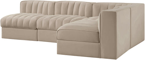 Talia Beige Velvet Performance Fabric Upholstered Sectional, 4-Piece