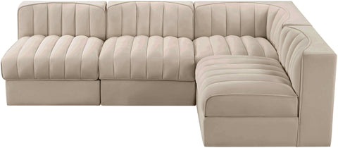 Talia Beige Velvet Performance Fabric Upholstered Sectional, 4-Piece