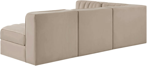 Talia Beige Velvet Performance Fabric Upholstered Sectional, 4-Piece