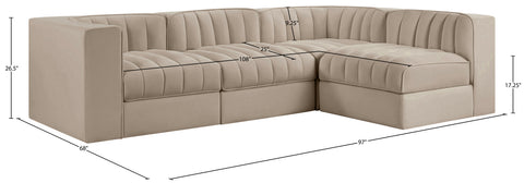 Talia Beige Velvet Performance Fabric Upholstered Sectional, 4-Piece (Style 2)