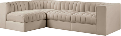 Talia Beige Velvet Performance Fabric Upholstered Sectional, 4-Piece (Style 2)