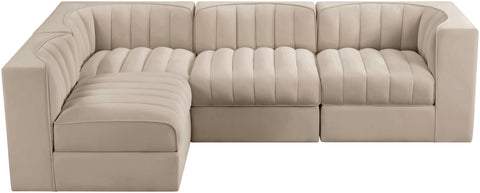 Talia Beige Velvet Performance Fabric Upholstered Sectional, 4-Piece (Style 2)