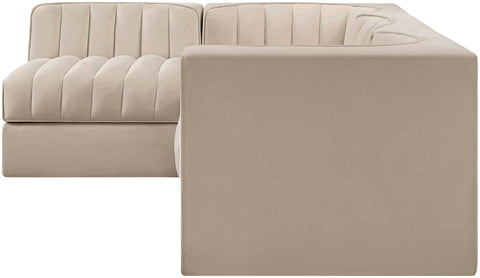 Talia Beige Velvet Performance Fabric Upholstered Sectional, 4-Piece (Style 2)