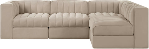Talia Beige Velvet Performance Fabric Upholstered Sectional, 4-Piece (Style 2)