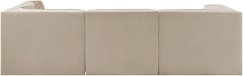 Talia Beige Velvet Performance Fabric Upholstered Sectional, 4-Piece (Style 2)