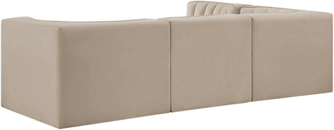 Talia Beige Velvet Performance Fabric Upholstered Sectional, 4-Piece (Style 2)