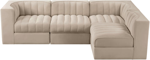 Talia Beige Velvet Performance Fabric Upholstered Sectional, 4-Piece (Style 2)
