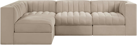 Talia Beige Velvet Performance Fabric Upholstered Sectional, 4-Piece (Style 2)
