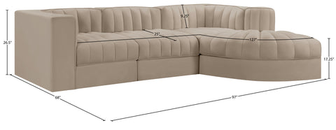 Talia Beige Velvet Performance Fabric Upholstered Sectional, 4-Piece (Style 3)