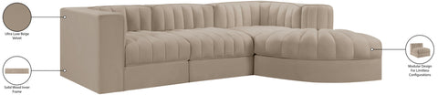 Talia Beige Velvet Performance Fabric Upholstered Sectional, 4-Piece (Style 3)