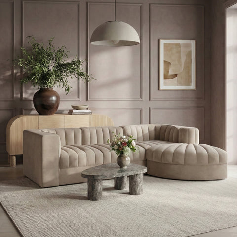 Talia Beige Velvet Performance Fabric Upholstered Sectional, 4-Piece (Style 3)