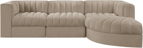 Talia Beige Velvet Performance Fabric Upholstered Sectional, 4-Piece (Style 3)