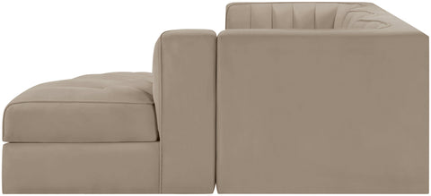 Talia Beige Velvet Performance Fabric Upholstered Sectional, 4-Piece (Style 3)