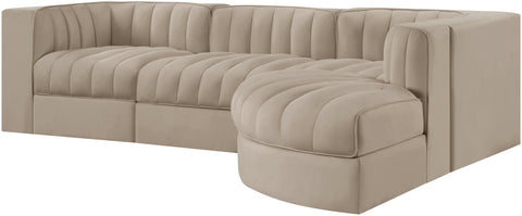 Talia Beige Velvet Performance Fabric Upholstered Sectional, 4-Piece (Style 3)